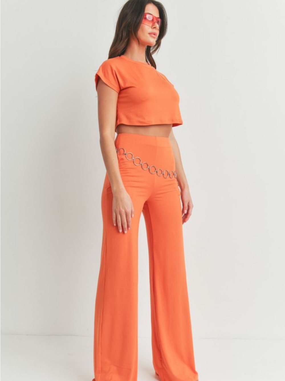 WinWin Grey Two-Piece Crop Top & Wide-Leg Pants Set - Picture 2 of 3